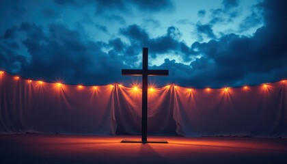 very bright image of a cross on a white outdoor studio background with beautiful lighting, ai