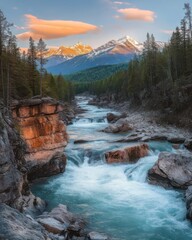 Canvas Print - Mountain River at Sunset