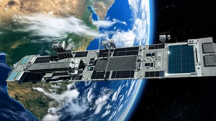 Wall Mural - Space Station Overlooking Blue Planet Earth