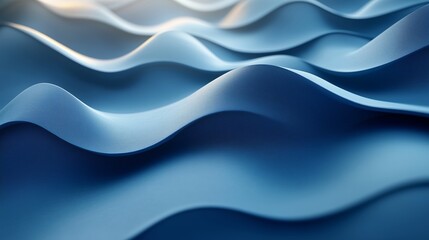 Poster - rippling blue fabric creates an elegant wave pattern under soft lighting