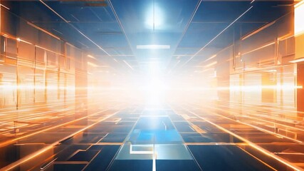Leinwandbilder - Abstract Glowing Tunnel: A mesmerizing, futuristic tunnel of glowing light and geometric patterns.  The abstract, luminous background is ideal for themes of technology, progress, and the unknown.