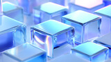 Close up of blue glass cubes with reflections.