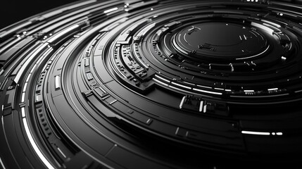 Poster - Abstract black circular design with illuminated lines showcasing futuristic patterns and depth