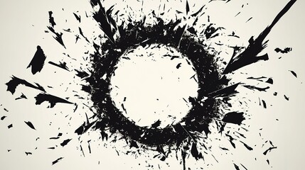 Aufkleber - Abstract black burst pattern on a white background, created with splatters and jagged edges, showcasing dynamic energy and movement
