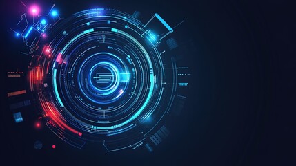 Poster - Abstract digital interface with futuristic circular design and glowing elements against a dark background