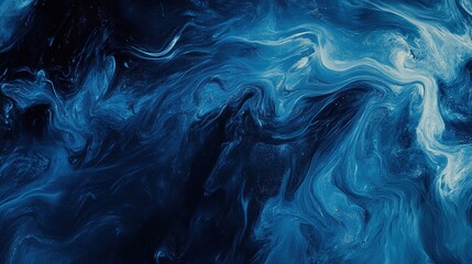 Poster - Swirling blue and black abstract painting with fluid patterns resembling deep ocean waves