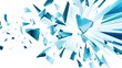 © BYAI - Shattered blue glass shards exploding in a dynamic display on a white background