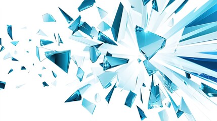 Fototapete - Shattered blue glass shards exploding in a dynamic display on a white background