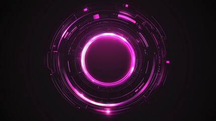 Wall Mural - Abstract futuristic circular design with glowing pink accents against a dark background