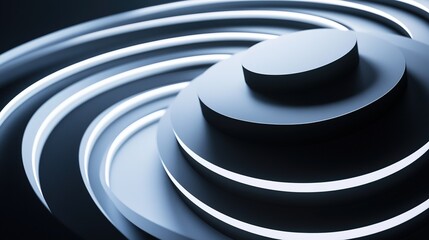 Poster - Abstract black and white spiral design with layered circles illuminated in a modern style