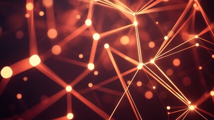 Aufkleber - abstract representation of interconnected nodes and lines illuminated by warm orange lights
