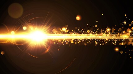 Poster - Golden light beams with shimmering particles on a dark background during a creative digital design session