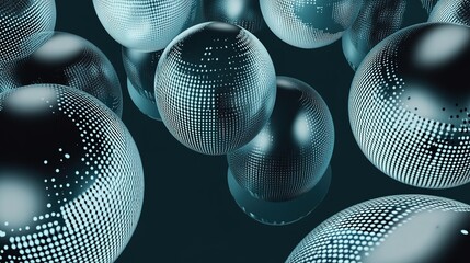 Poster - Abstract design featuring numerous spherical shapes with a dotted pattern against a dark background, creating a futuristic aesthetic