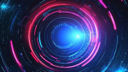 Poster - Abstract digital pattern with vibrant concentric circles radiating blue light