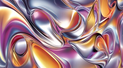 Poster - Colorful metallic abstract swirl design with vibrant hues and smooth curves