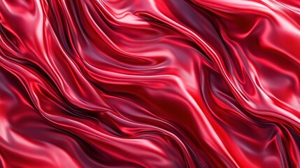 Poster - Red satin fabric draped gracefully with soft folds and undulating texture, highlighting elegance and luxury