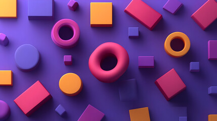 Poster - Colorful geometric shapes on a purple background.