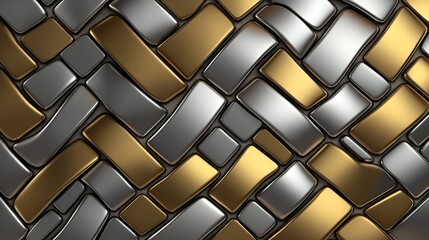 Poster - Abstract metallic texture featuring interwoven silver and gold shapes