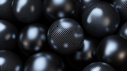Poster - A close-up view of black patterned spheres showcasing a glossy surface and intricate textures