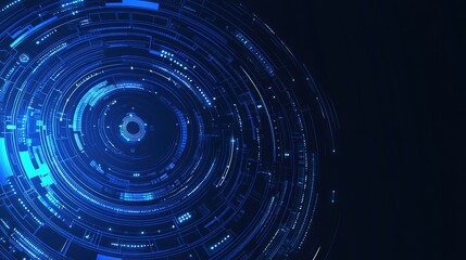 Poster - Abstract blue digital background with circular patterns and glowing lines