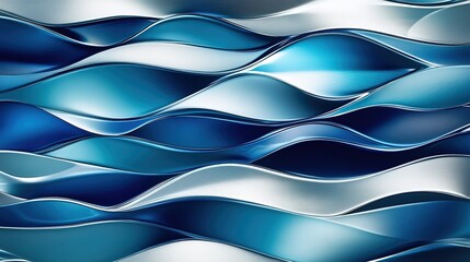 Poster - Fluid waves in blue and silver create an abstract pattern of motion and depth