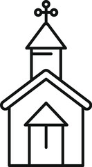 Sticker - Simple line art illustration of a church building with a cross on top, symbolizing faith and spirituality