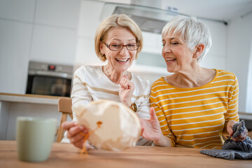 Wall Mural - two women senior mature knitting and embroidery during leisure time