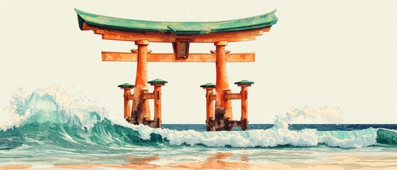 Sticker - Torii Gate Seaside Shrine Shinto Religion Spiritual Symbol