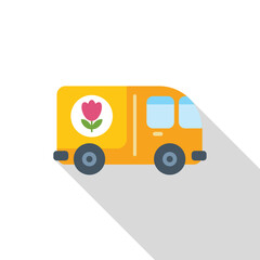 Poster - yellow delivery truck delivering flowers, with long shadow