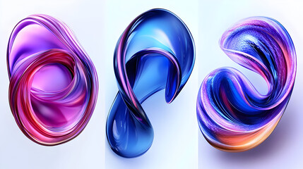 Poster - Three abstract colorful swirls with a glossy effect.