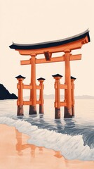 Wall Mural - Torii Gate Seaside Shrine Shinto Religion Spiritual Symbol