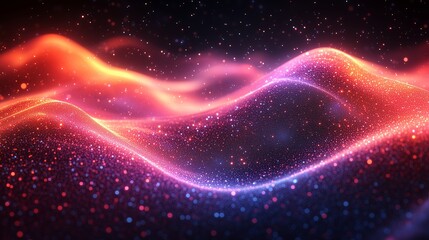 Poster - Colorful waves of light and particles in a cosmic landscape during nighttime
