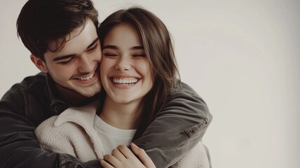 nice young couple in love hugging and smiling Generative AI