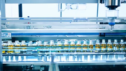 Poster - automated glass ampoule line in pharma factory generative ai