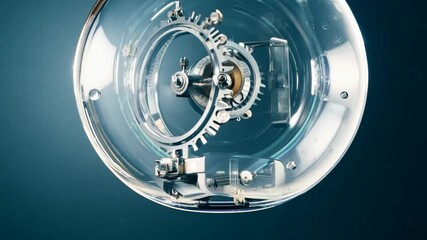 Poster - Transparent Light Bulb With Gears on Blue Background Generative AI