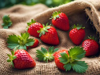 Wall Mural - Ripe red strawberry with leaf, Generated by Ai 