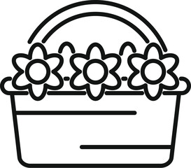 Sticker - Simple line art icon of a wicker basket overflowing with beautiful blooming daffodils