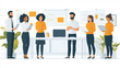 © David - A group of office workers, including a manager, standing around a laptop on a desk, reviewing a presentation before an important meeting.