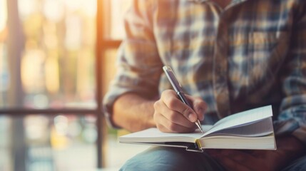 Poster - A businessman holding a pen and notepad, jotting down ideas during a brainstorming session.