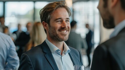 Poster - A businessman networking at a business event, engaging in meaningful conversations.