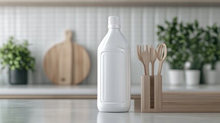 Wall Mural - A modern kitchen counter featuring utensils and soap dispensers.