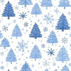 Wall Mural - snowflakes and trees appear in this blue and white christmas scene