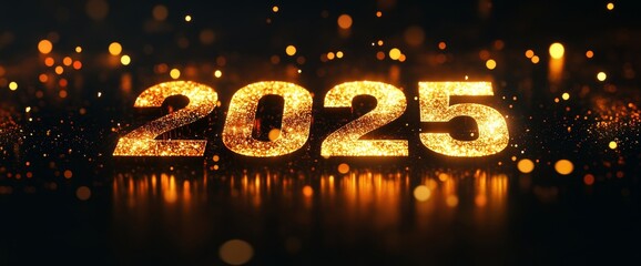 Wall Mural - The number 2025 is written in gold letters on a glittery background