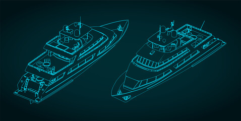 Wall Mural - Luxury yacht isometric blueprints