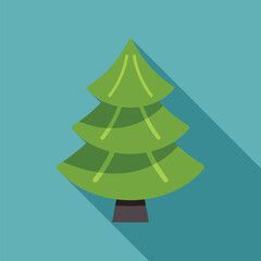 Sticker - Simple green stylized christmas tree is casting a long shadow on a blue background