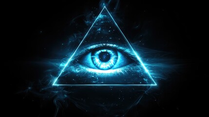 Eye of Providence on black background. All-seeing God's eye in triangle. Illuminati and Freemasons mystical symbol