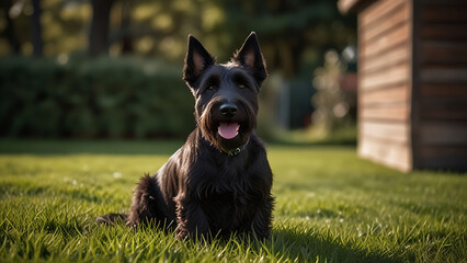 Wall Mural - Scottish terrier dog laying down on the grass