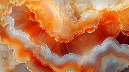 Wall Mural - A close-up of vibrant orange and gray agate stone with intricate patterns.