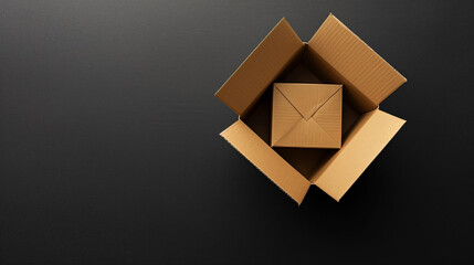 Two small boxes are on a dark background, top view