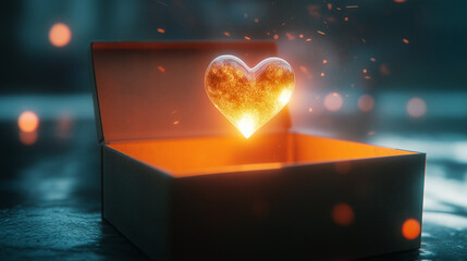 Wall Mural - A magical sparkling heart flies out of a cardboard box